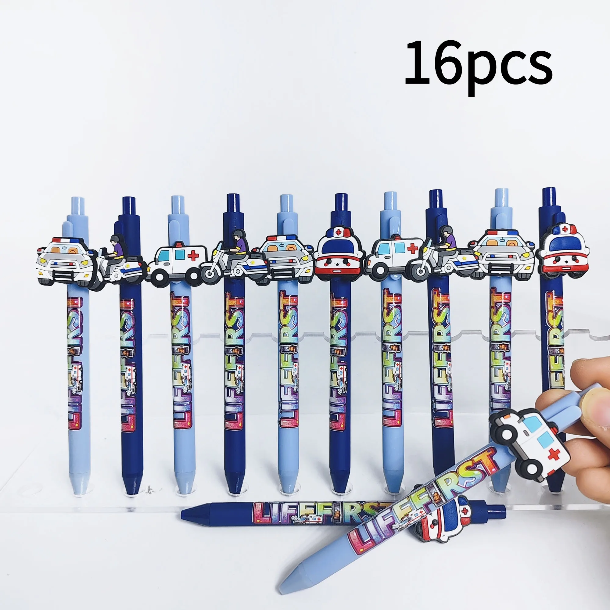 12pcs/16pcs Police Car and Ambulance Combination Series Theme Ballpoint Pen Student Writing Signature