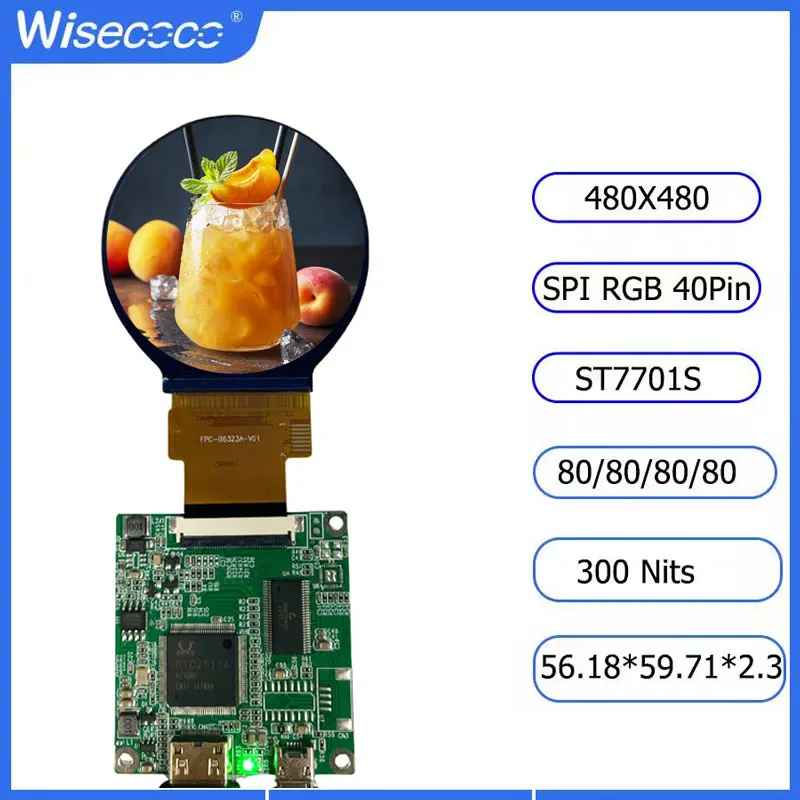 2.1 Inch Round LCD Screen Wisecoco 480x480 Circular Tft Display RGB SPI Interface Driver Board For Smart Home Project ST7701S