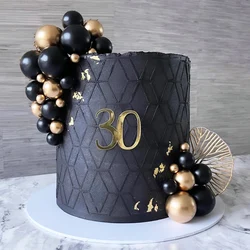 30Pcs/Set Ball Cake Toppers Black Gold Balls Happy Birthday Cake Topper Babay Shower Decor Birthday Baptism Party Cake Supplies