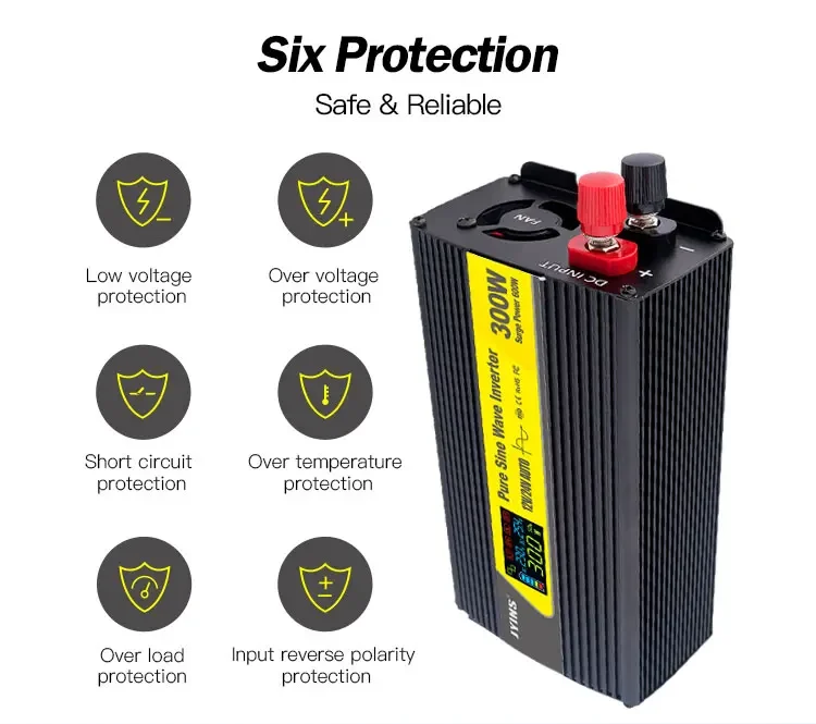 Type-C USB 300W 300 Watt 12V/24V Auto to AC 110V/120V/220V/230V Pure Sine Wave Solar Car Converters off Grid Power Inverter