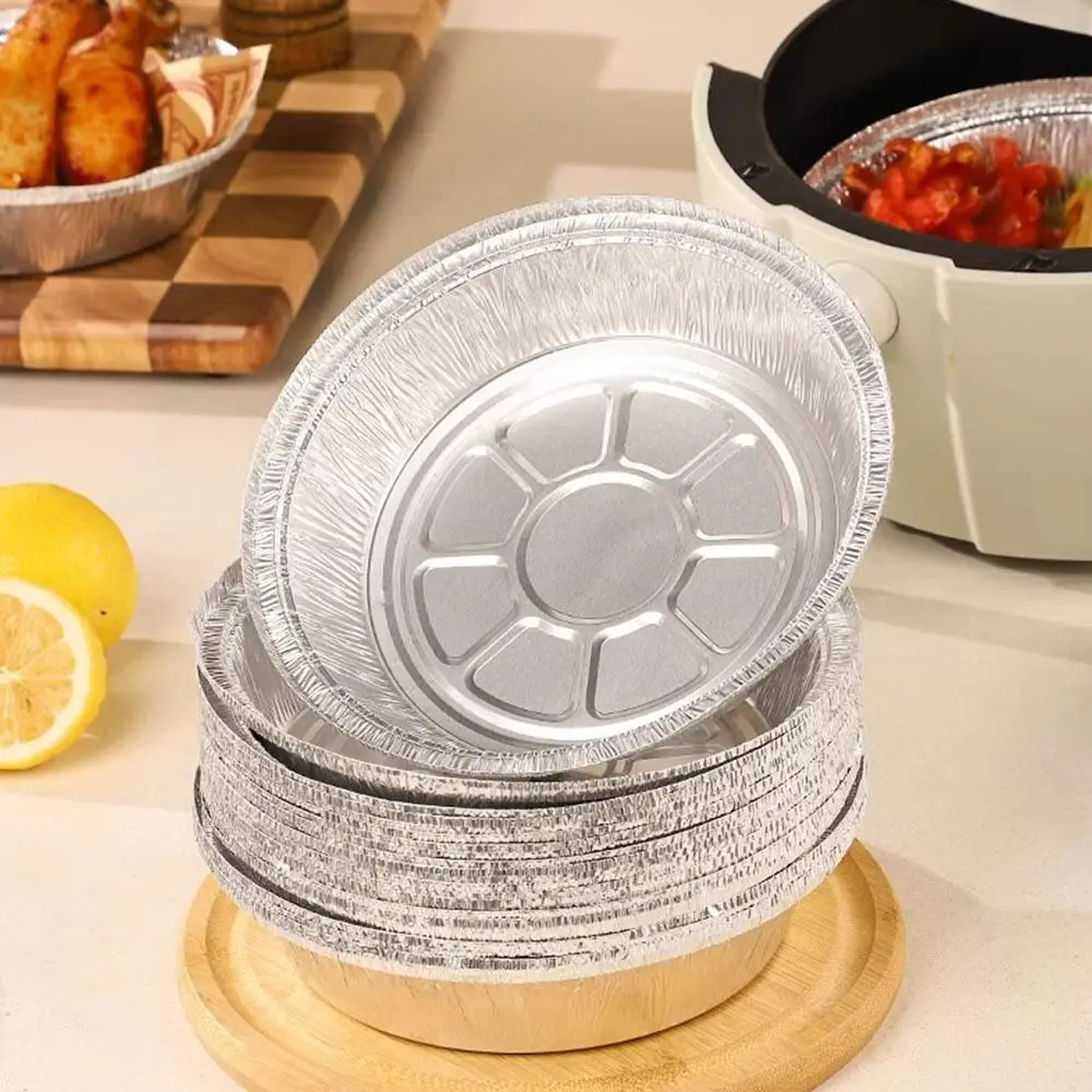 10Pcs 6/7/8 Inch Food Tin Foil Tray Non-stick Reusable Aluminum Foil Box Oil-resistant Oven BBQ Baking Tools Air Fryer Tray
