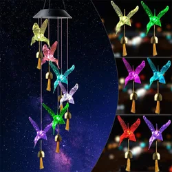 Color Changing Solar Power Wind Chime, Beija-flor, Anjo, Borboleta, Impermeável, Decoração ao ar livre, Luz para Pátio, Quintal, Jardim