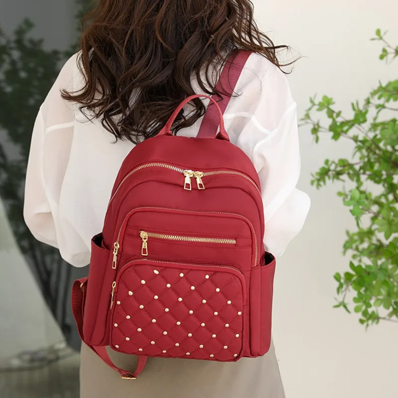 Rhombic lattice rivet Backpack Women Shoulder Small Backpack Multi-Function Ladies Phone Pouch Pack Ladies School Bags