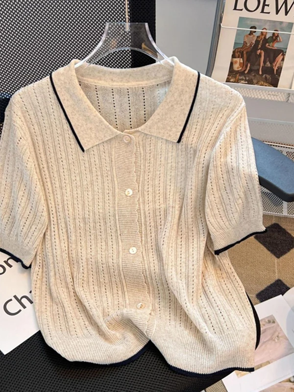 

plus Size 300 Pou Ne Hollow Knitted Cardigan Women's Loose ort Sve Top 2026 New Sle Soft Polyester Ice Silk