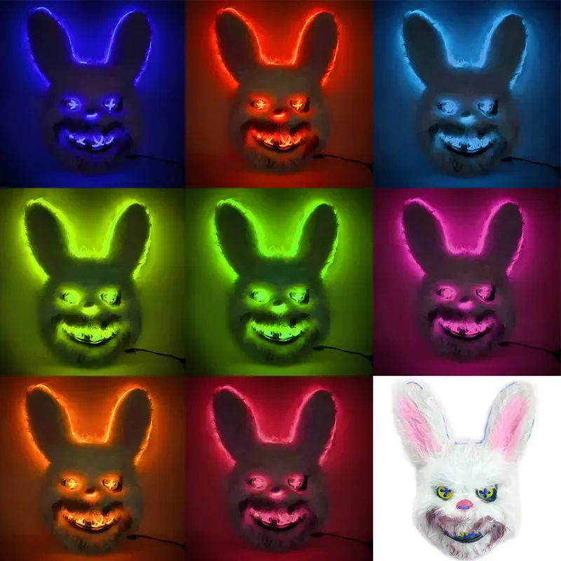 Luminous Animal Mask Halloween Horror Bloody Rabbit Bear Decoration Prop Simulation Fur Mask Role Playing Costume Party Decorati