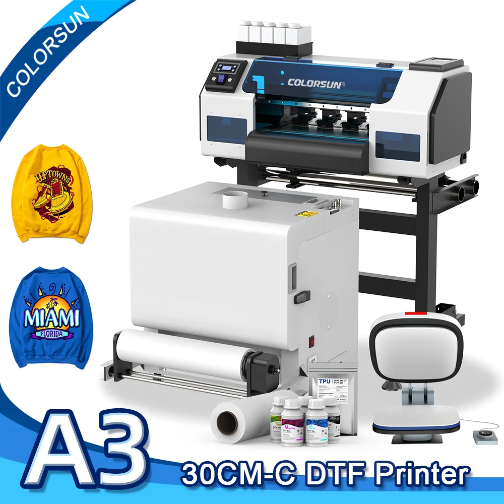 Colorsun A3+ DTF Printer For Dual Xp600 Impresora A3 DTF Printing Machine With Auto Curing Oven A3 DTF Printers For T-Shirts Bag