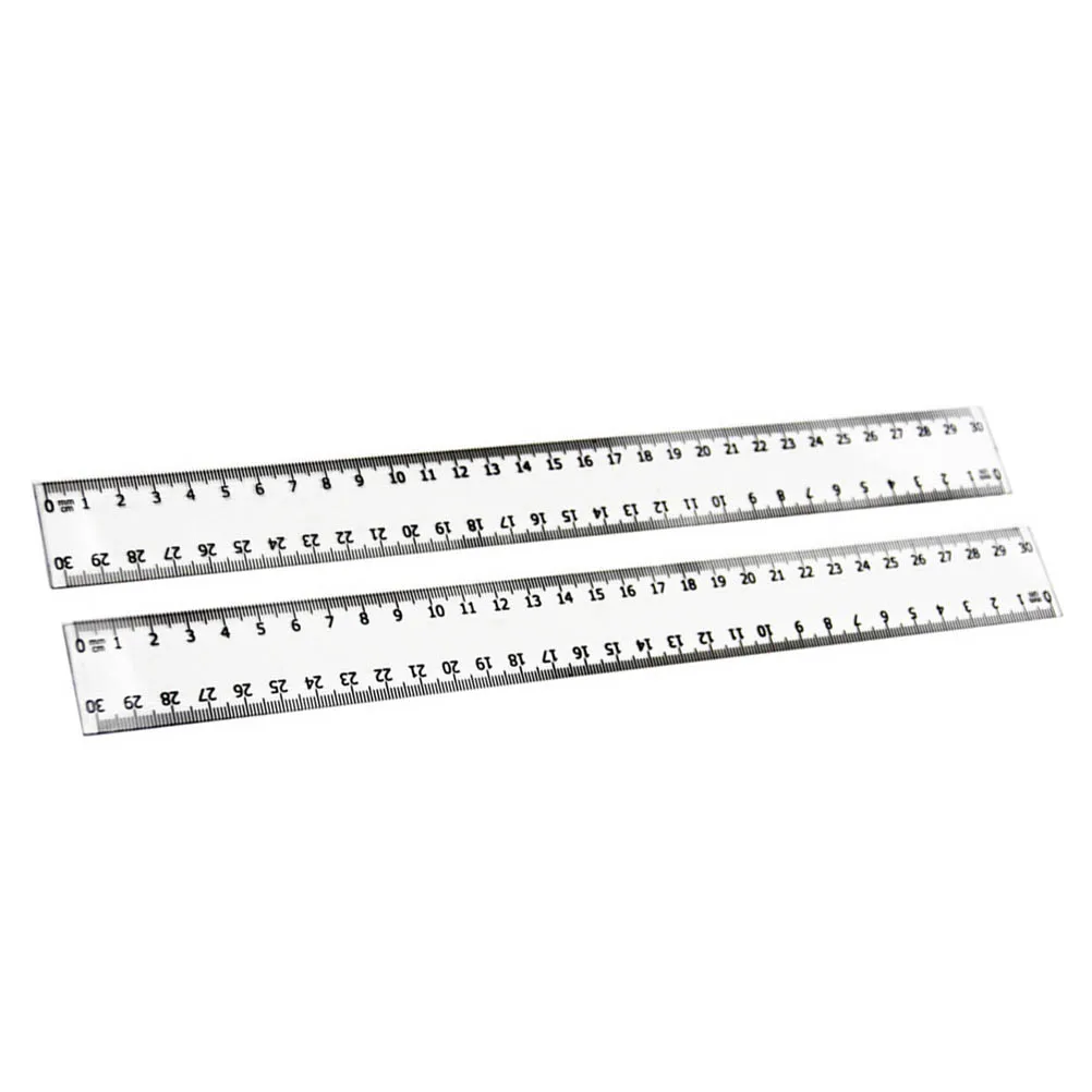 2pcs 30cm Transparent Straight Rulers Plastic Office School Teaching Tools Clear Scales Dual Measures Students Teachers
