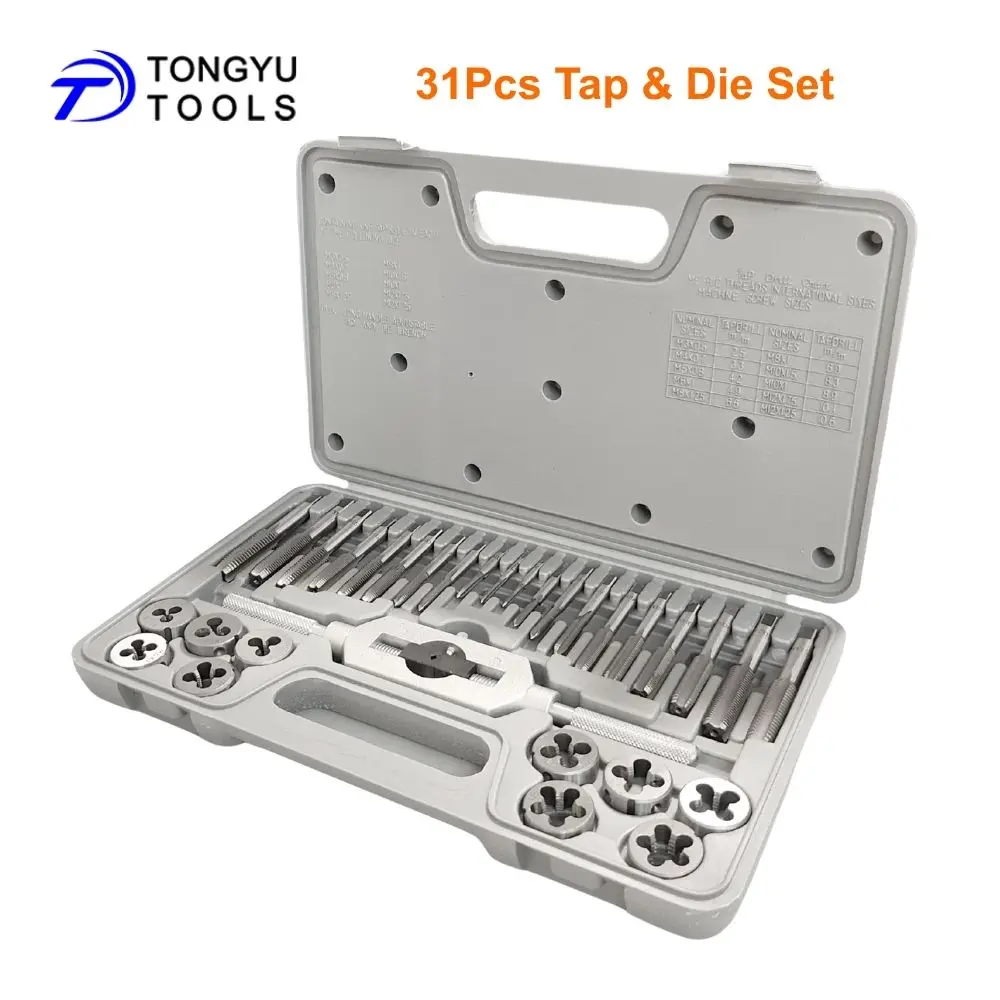 31Pcs Metric Tap and Die Set M3-M12 Thread Repair Rethreading Tool Kit with Tap Wrench Die Handle
