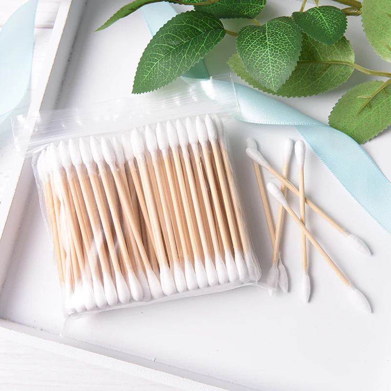 100Pcs Disposable Cotton Swab Earpick Ear Cleaner Applicator  Bamboo Handle Removing Tools Micro Brushes Wood Buds Swabs