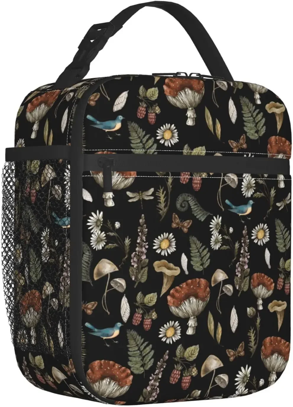 Vintage Mushroom Leaf Forest Insulated Lunch Bag Reusable Leakproof Lunch Box Food Tote Container with Side Pocket for Work