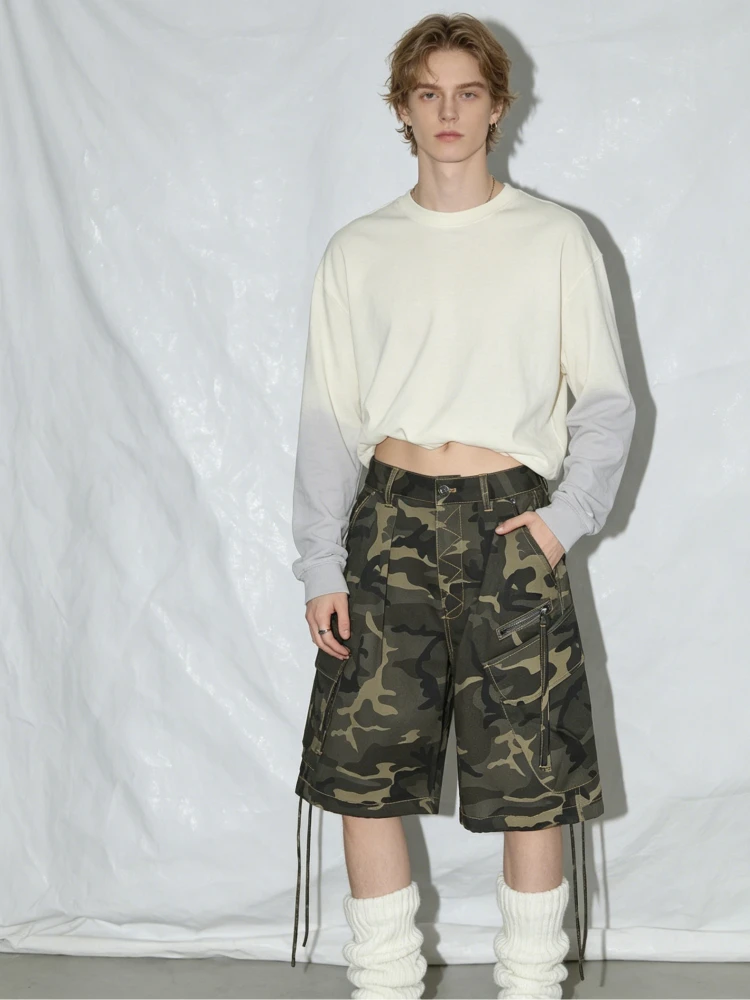 Women's Techwear Camo Cargo Shorts Streetwear High Waist Loose Multi-Pocket Zipper Drawstring Casual Harajuku Summer Bottoms