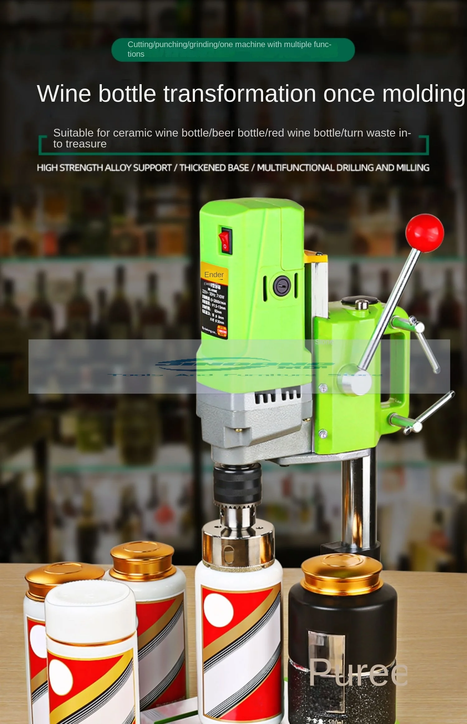 Bottle Cutting Tool Small Grinding Machine Ceramic Glass Bottle Change Tea Pot Desktop Punching Multifunctional