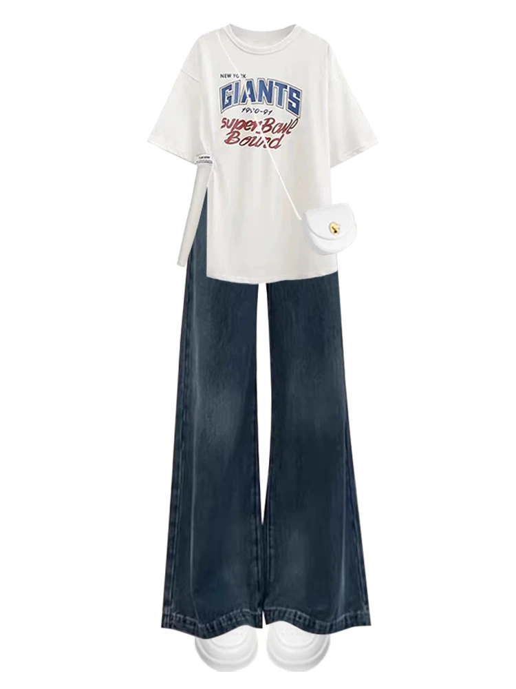 Verano 2025 Casual Sle ort Sve Top y pantalones vaqueros adelgazantes conjunto de dos piezas Faionable cómodo transpirable conjunto de mujer