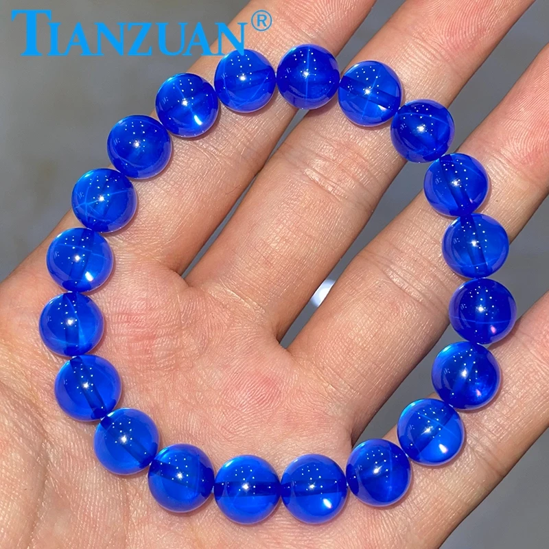 Simple 10mm ball shape blue color star Sapphire  Stretch Bracelet For Women Jewelry Gemstone Gift  Loose beads Jewelry DIY