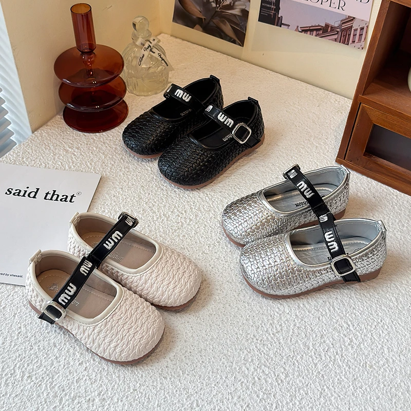 

Children's leather shoes woven princess shoes for spring and autumn new single shoes soft sole baby shoes performance shoes