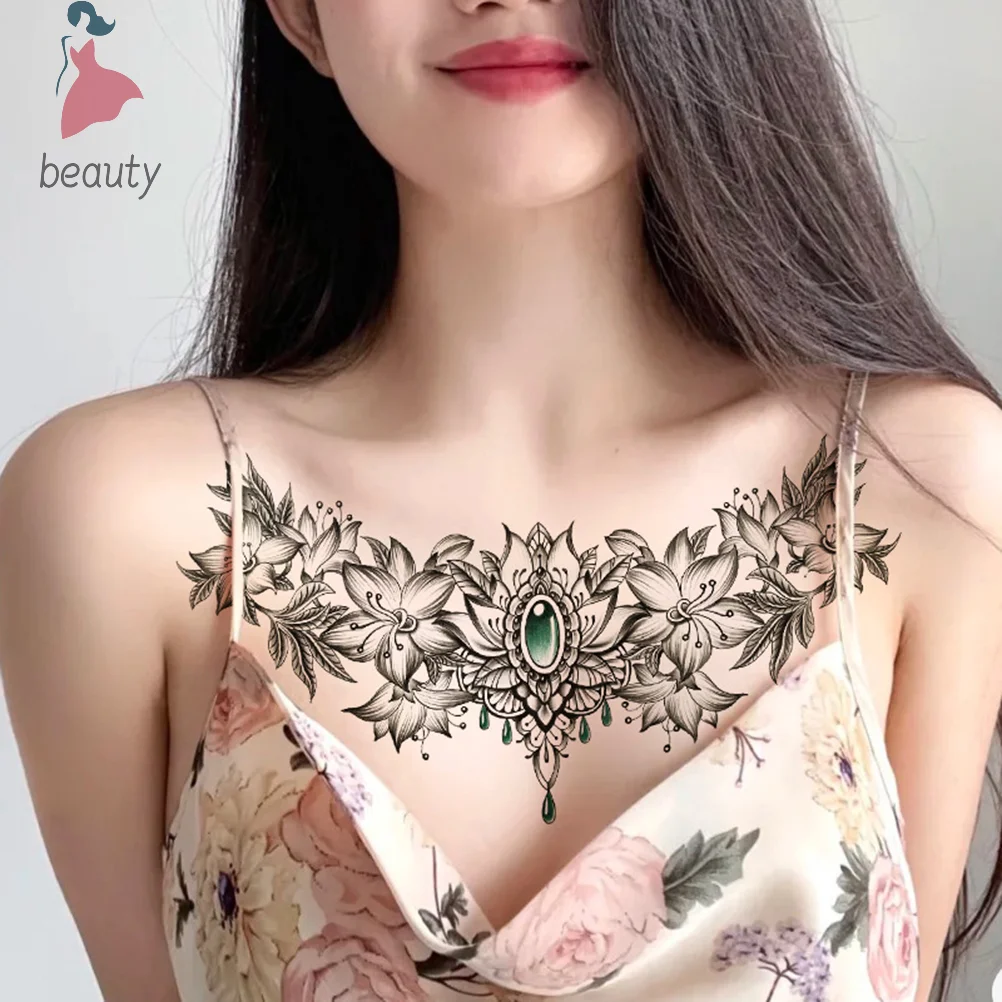 Large Chest Waist Shoulder Back Waterproof Temporary Tattoo Sticker Cross Feathers Wings Thorns Fake Tatoo Underboob Body Art