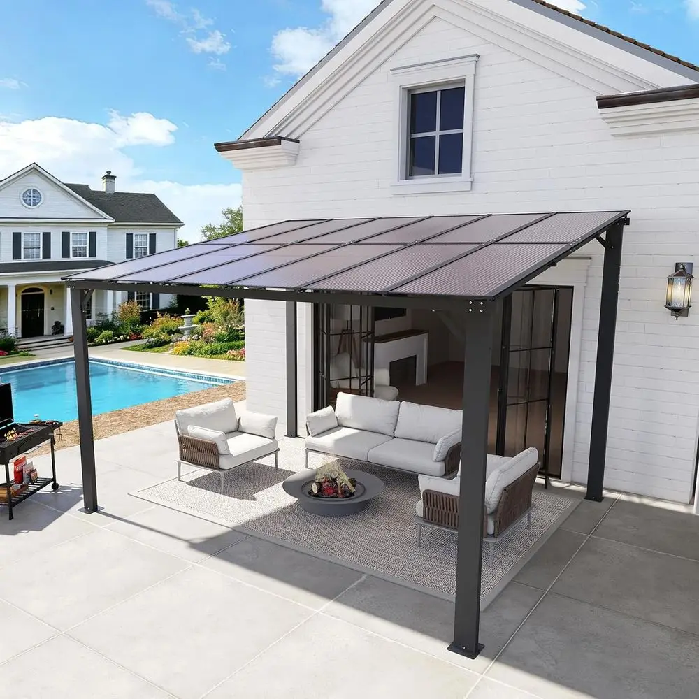 

10'×12' Patio Gazebo with Waterproo uzzy Strip, Innovative Base Support Pergola, Wall Mounted Gazebo or Backyard, Decks, Garden