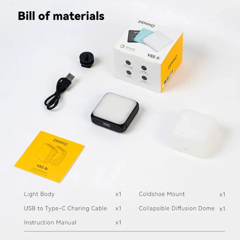 ZENIKO VS5 R Mini RGB Full Color Fill Light Dimmable Pocket Light with APP for Phone DSLR Camera Vlog Live