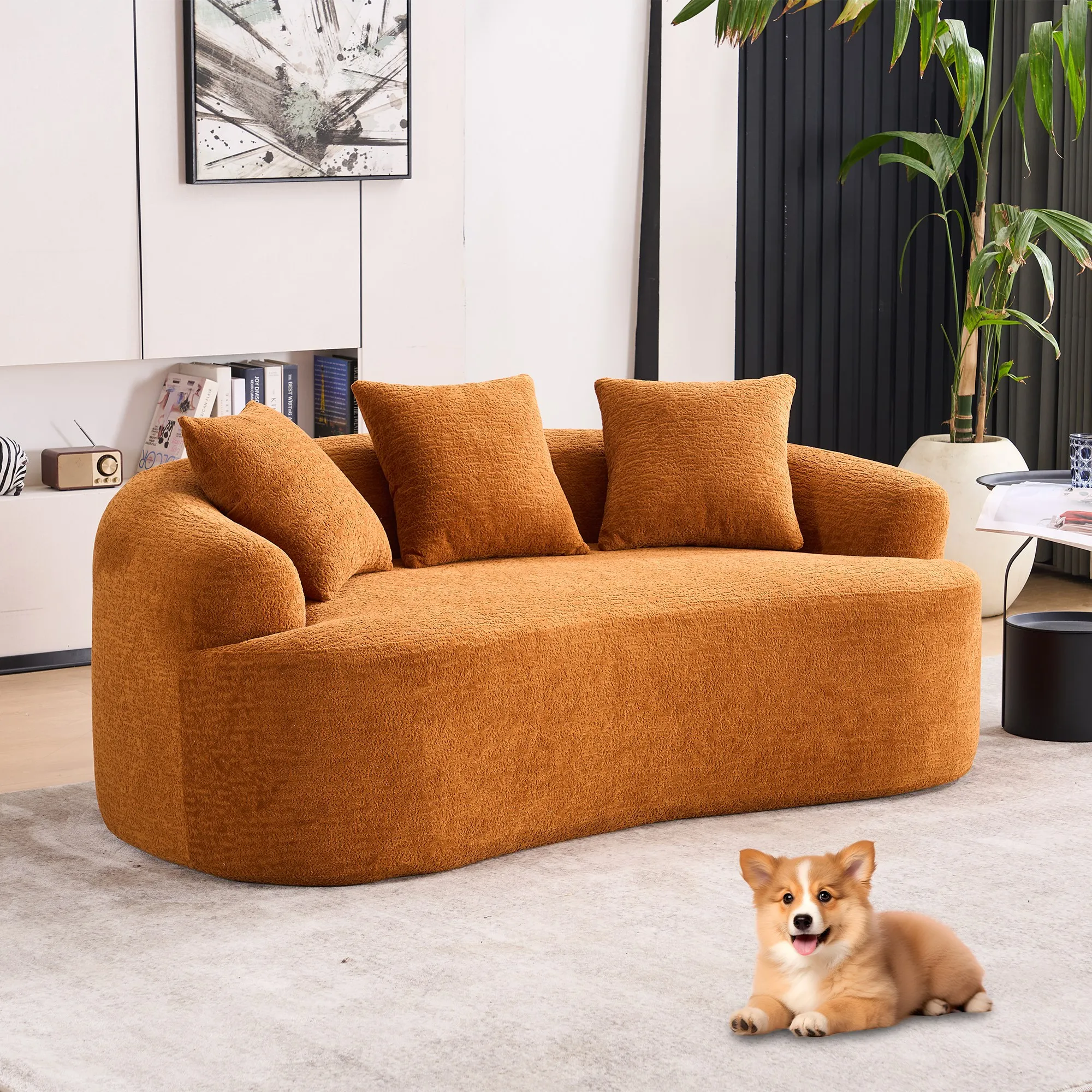 

Space Saving Curved Loveseat, Modern Blue Sofa for Small Apartment Living Room Hotel Lobby Waiting Area Furniture