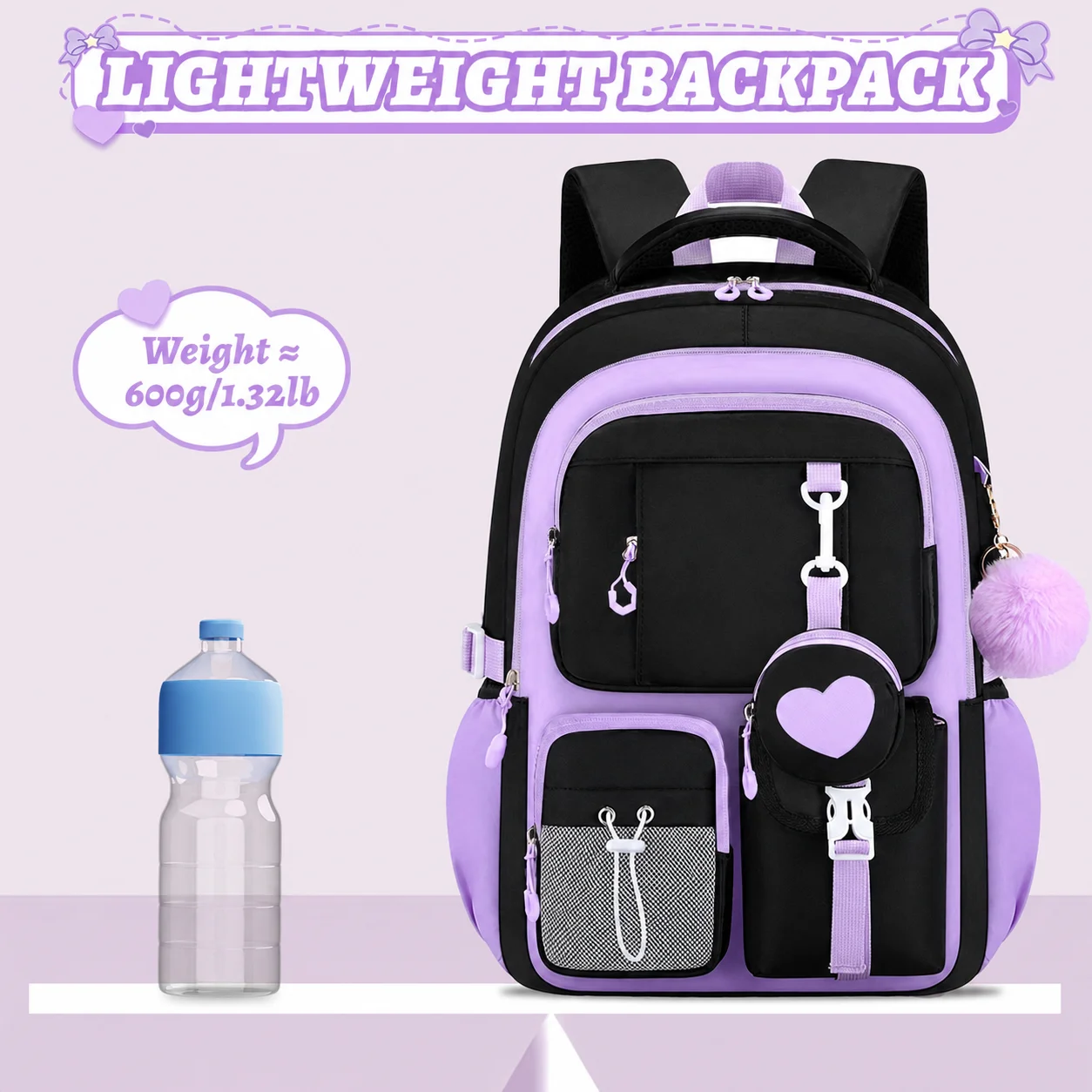 Girls School Backpack Set Lightweight Waterproof Oxford Cloth Backpack Pencil Case Spine Lunch Bag For Campus Study Middle Daily