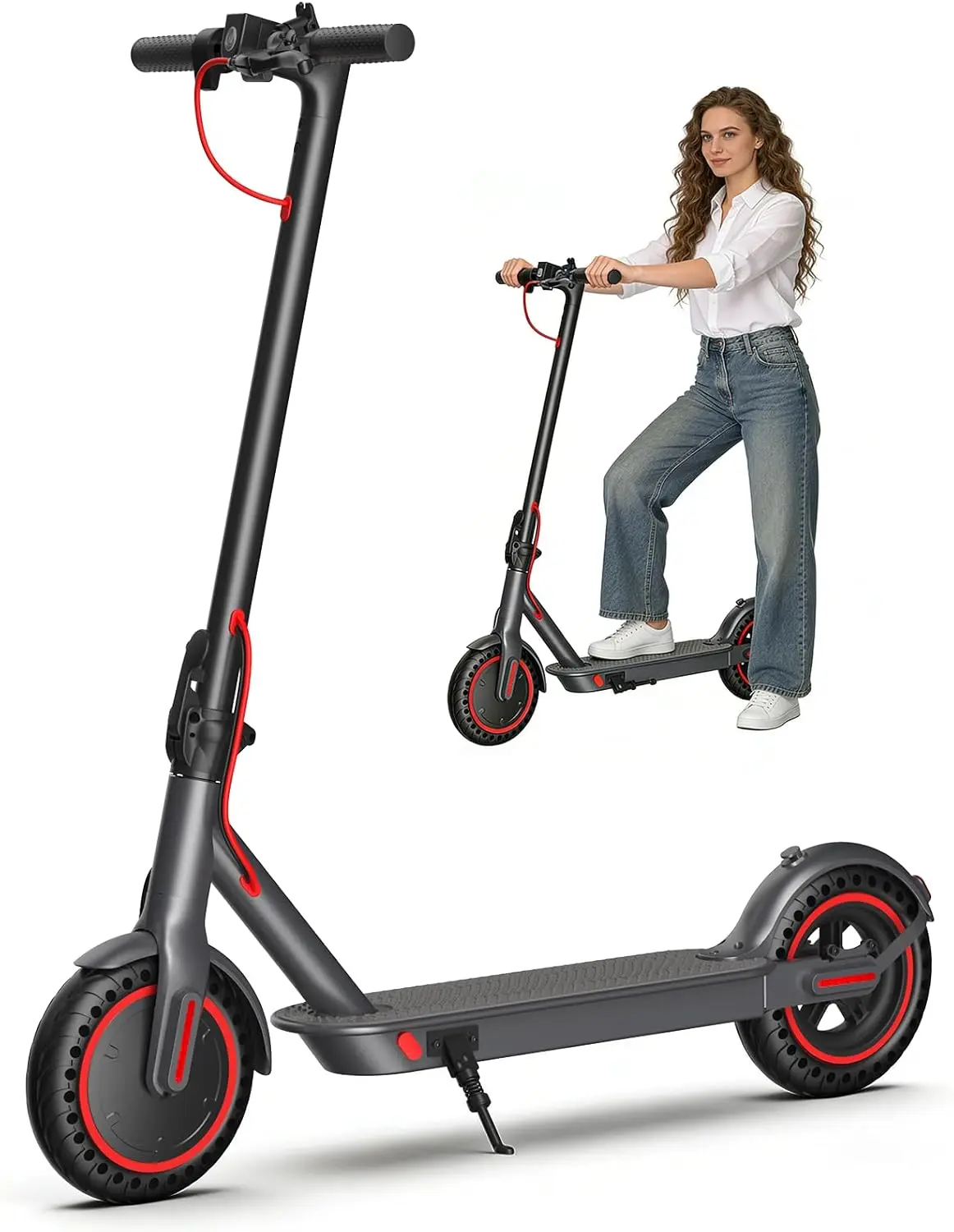 Trottinette électrique pliable 350W pour adultes, batterie 36V 5.2AH, pneus solides 8.5'', vitesse 18MPH, autonomie 15 miles, contrôle par application.