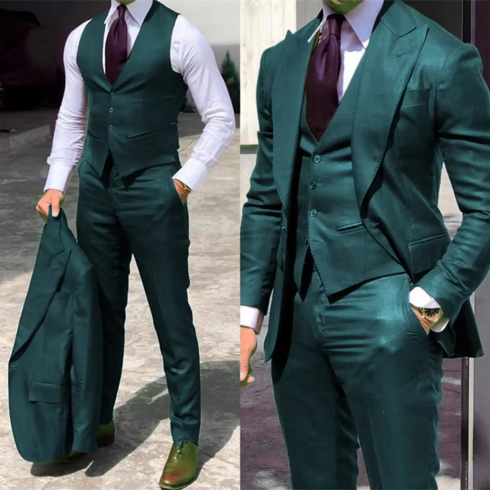 

3PCS Men's Formal Tuxedo Set with Peaked Lapel Blazer Vest Pants - Fashion Business Suits for Party Wedding Groom