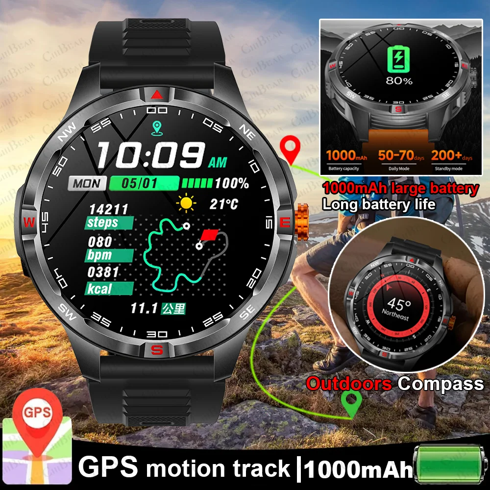 

1000mAh Super Capacity Battery Adult Men Smart Watch 1.46-inch Large Screen Bluetooth Call Compass Waterproof SmartWatch Sports