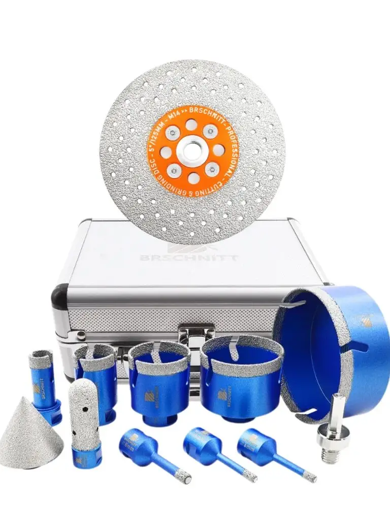 BRSCHNITT Diamantbohrer-Set 6/6/8/20/35/50/68/110mm 13-teilig, Schneidscheiben-Fräser-Adapter für Fliesen, Granit, Marmor, Stein, Lochsäge, Abschrägungsbohrer