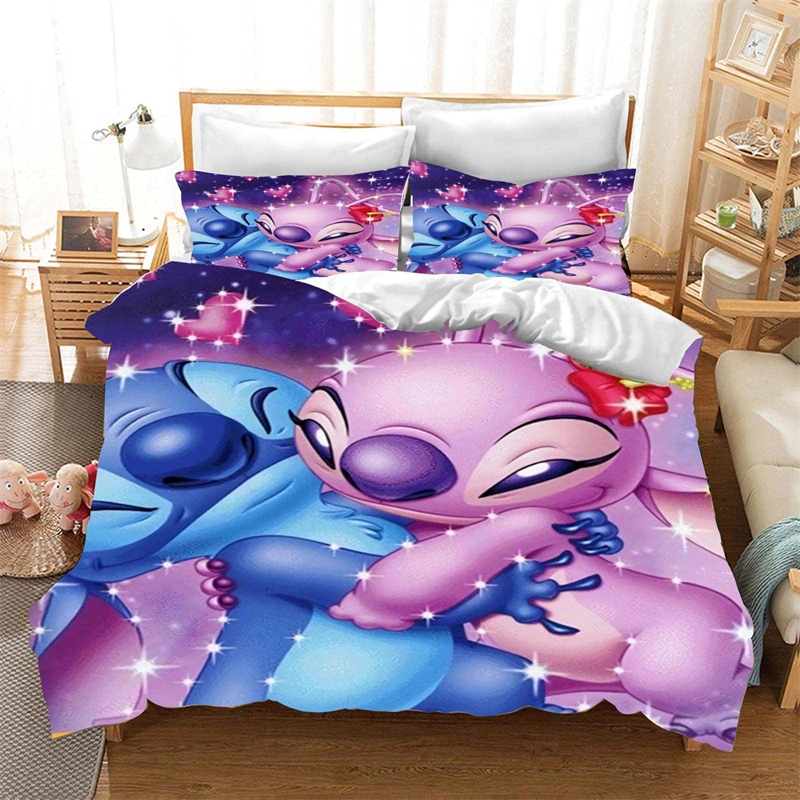 Poszwa na kołdrę Stitch Lilo Zestaw pościeli z nadrukiem 3D Duży zestaw poszewek na kołdrę King Size Single Double Microfiber z poszewką na poduszkę