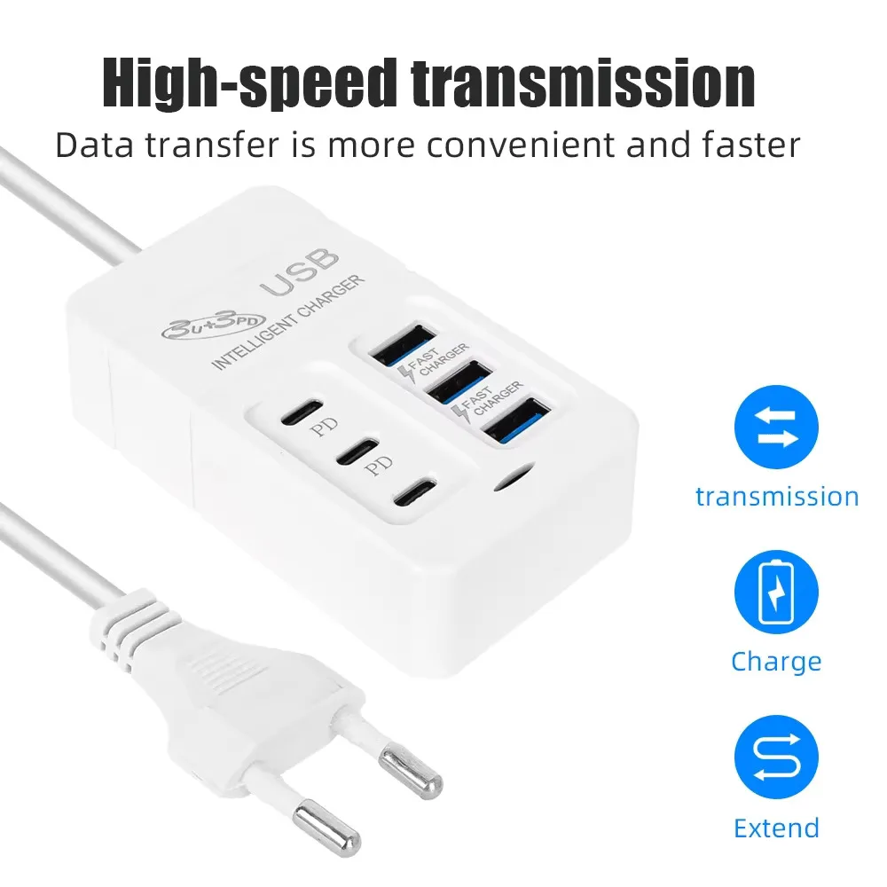 6 IN 1 USB Charger 35W PD Type C Fast Charge Charger Wall Phone Adapter Quick Charger 3.0 USB Hub EU US Plug USB Type C Charger