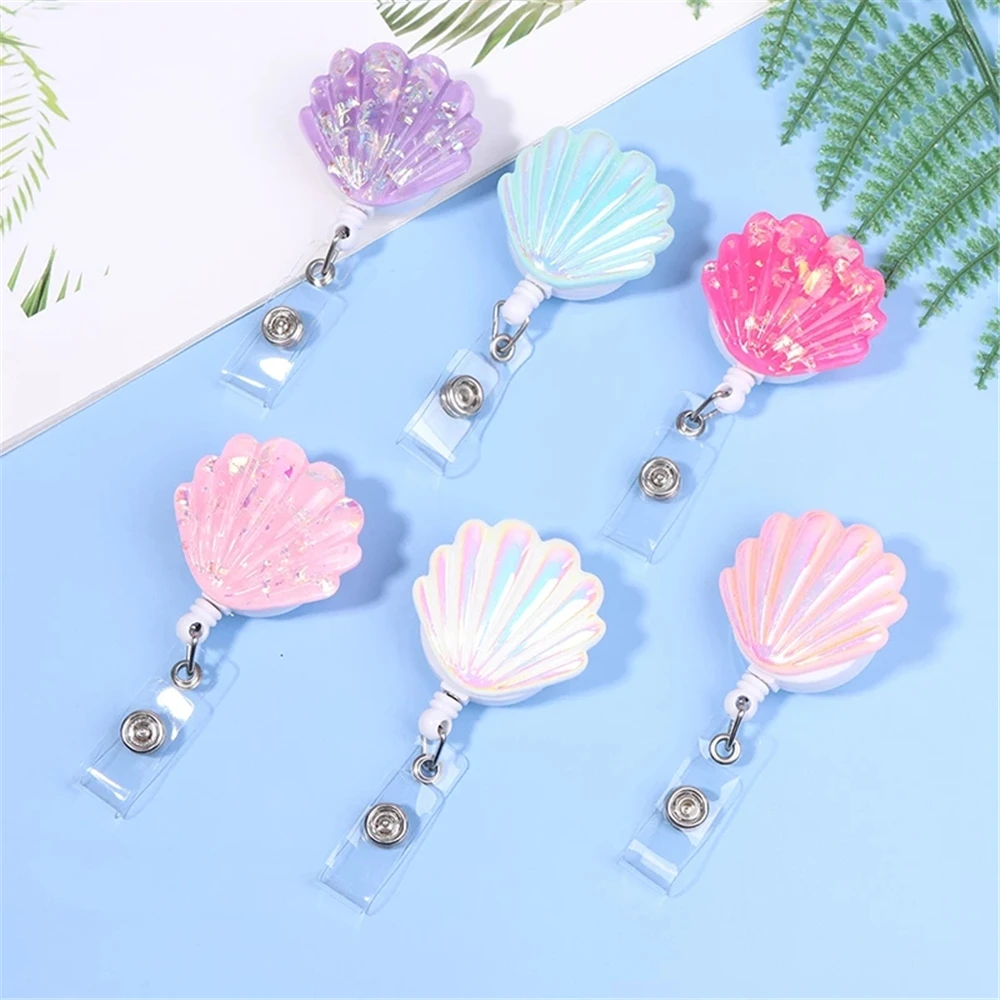 1 Pc Resin ID Badge Holder Retractable Badge Nurse Doctor Shell Shape Badge Holder Clip Name Tag Holder Office Supplies