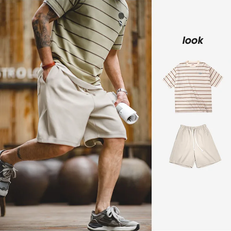 Maden Vintage Pinstripes T Shirt and Shorts Set 2023 Summer Men's 2 Piece Outfits Casual Sports Shorts Short Sleeve Tracksuit