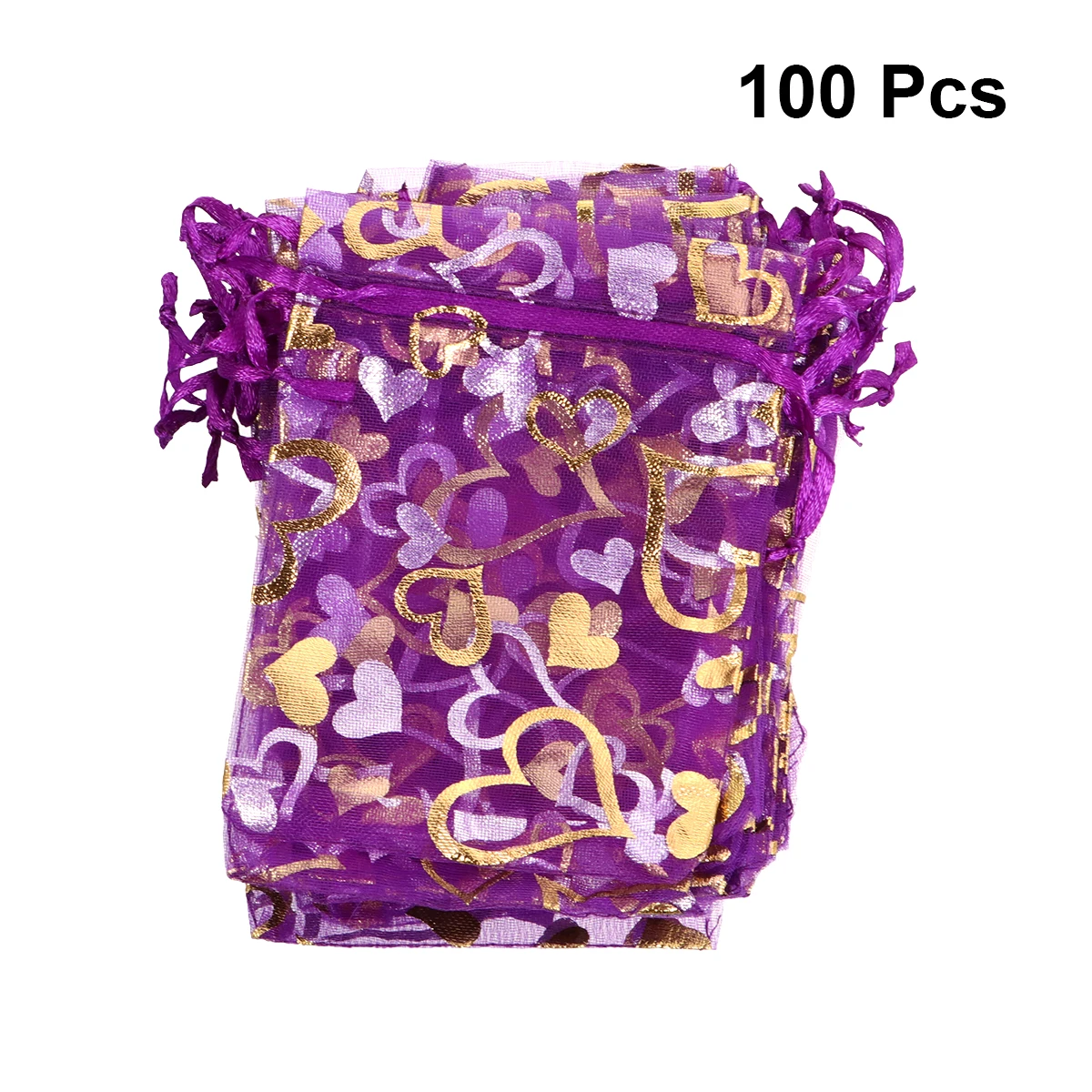 

100Pcs Love Heart Drawstring Storage Pouch Premium Candy Bag Gift Favor Bag for Snacks Presents Purple Drawstring Pouches