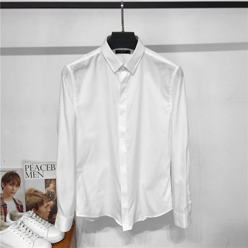 

Мужская приталенная рубашка Dolca Homme с длинным рукавом, чисто белая, из хлопка, повседневная, модная, для весны и осени, для работы, дышащая, комфортная