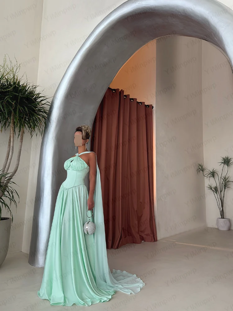 Vestidos de noite elegantes, capa sem mangas, linha, vestido de baile islâmico, verde, casamento, convidado, vestido de festa personalizado