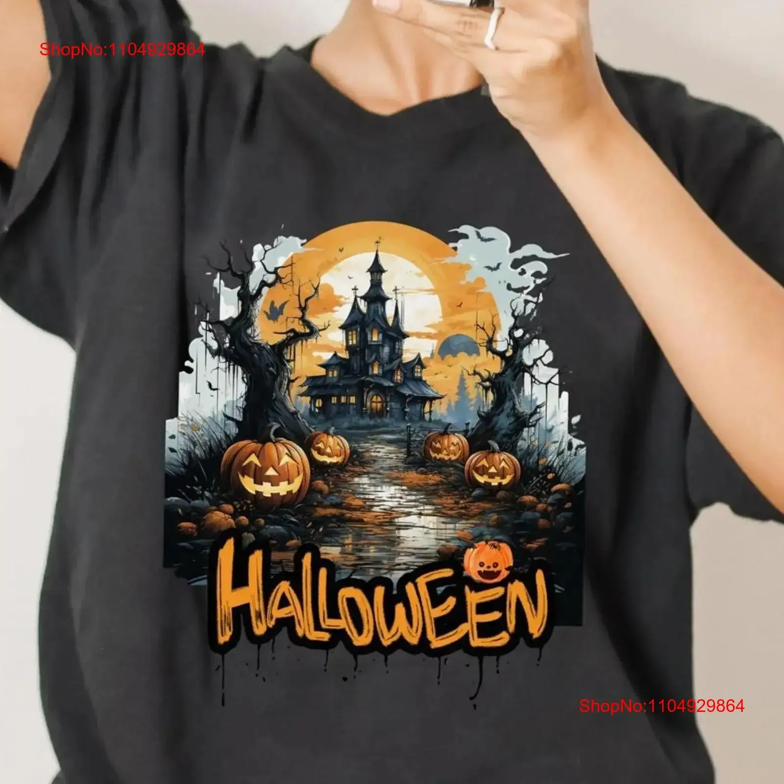 هالوين القلعة تي شيرت مخيف الخفافيش واليقطين بيلا قماش موسم مخيف خمر غسلها رداء علوي غير رسمي للارتداء اليومي