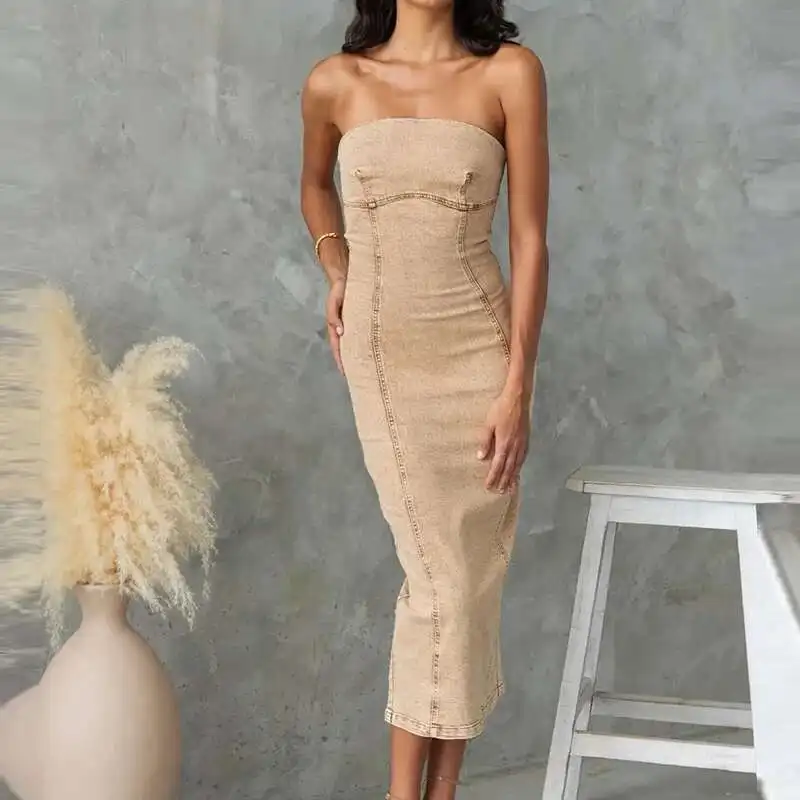 

Сексуальное популярное джинсовое платье с запахом груди для девочек, элегантное лоскутное облегающее платье с открытыми плечами, модные узкие однотонные вечерние платья с разрезом