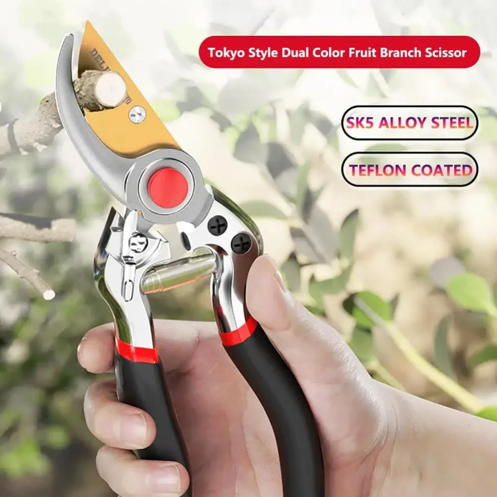 

Upgraded Garden Scissors SK5 Alloy Steel Branch Shears Pure Metal Durable Bypass Pruners With Safety Lock Non-Slip Handle Tool