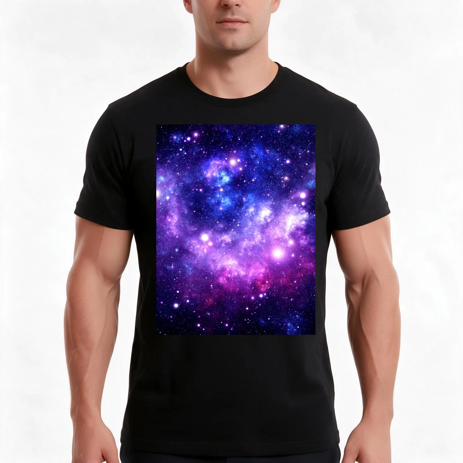 Purple Blue Galaxy Nebula T-Shirt, Summer Casual Cotton Tee, Oversized Streetwear Tops, Vintage Graphic Print, Unisex Men Women