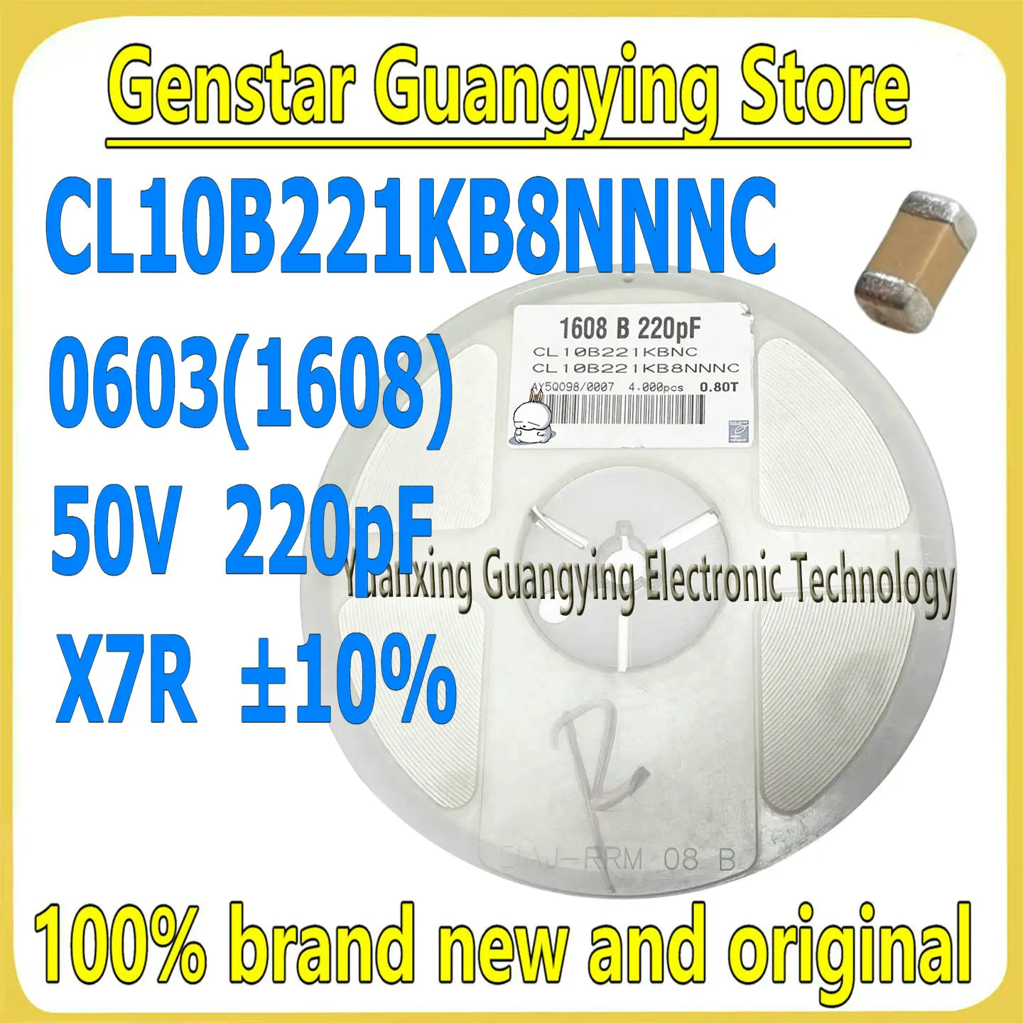 (100 pieces) Ceramic capacitors 0603 50V 220pF X7R ±10% 1608 multilayer surface-mount capacitors, 100% brand new