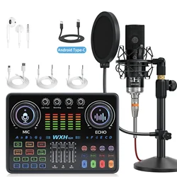Dj20 Sound Card Studio Mixer WXH520 Noise Reduction Microphone Singing Voice Live Broadcast Phone Computer Record USB Sound Set