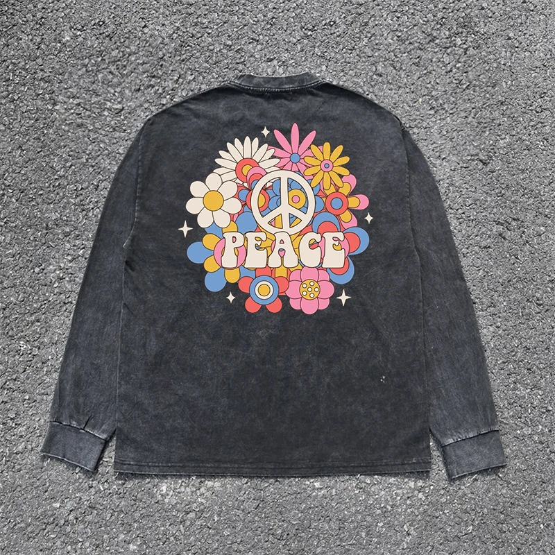 Heavier 260G round Ring Flower Loose Fit Long Sleeve T-Shirt Versatile Good Stuff INS Style Cotton Material Studio Wang Illness