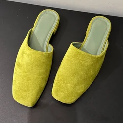 Square Toe Flat Slippers Women Fashion Designer Sandals Female Comfort Walking Slides Shoes Low Heel Casual Retro Mules Women