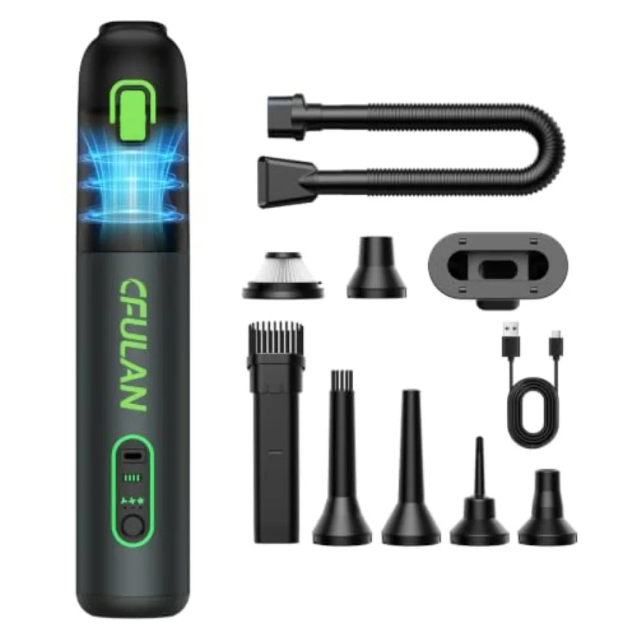 Portable cordless car vacuum for small jobs, ABS plastic black with 21000Pa suction, 3 modes, Type-C charging, dual HEPA filter