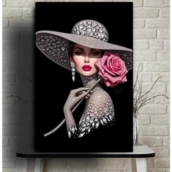 Elegant and Beautiful Hat Woman DIY 5D Full Diamond Painting Kits New Rose Girl Cross Stitch Kits Mosaic Diamond Embroidery