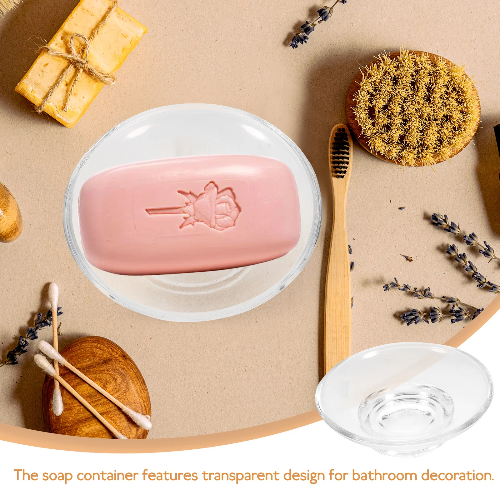 

Glass Soap Box Round Holder Transparent Case Bathroom Sink Organizer Travel Home Use Safety Clean Counter