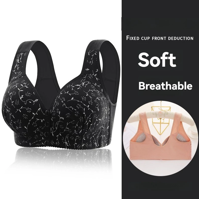 Fashion Women Floral Pattern Non-Steel Support Underwear Breathable Comfortable Front Button Convenient Bra Traceless Stretchy