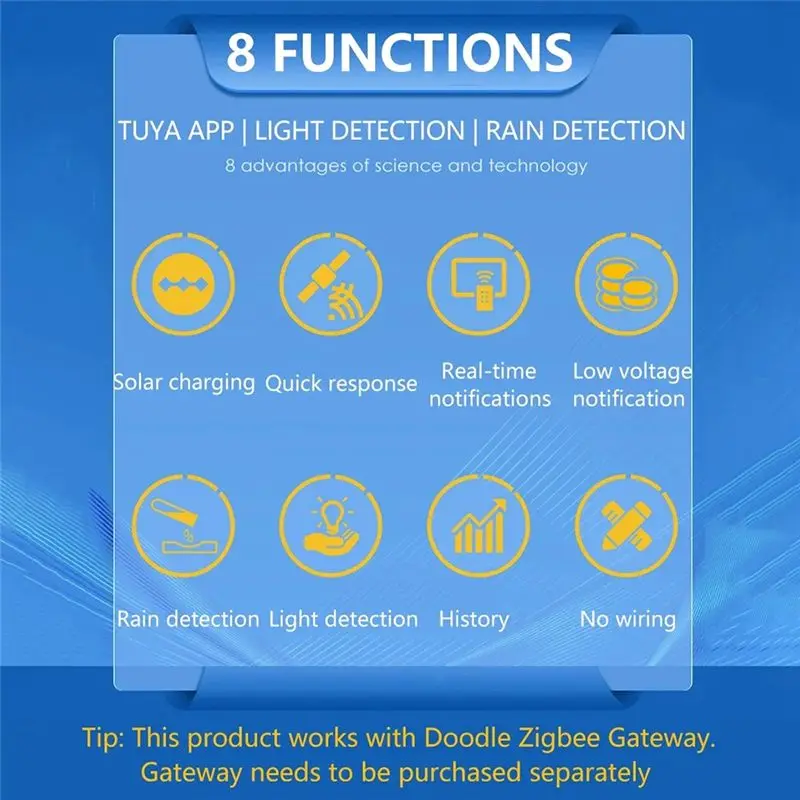 Tuya Smart Zigbee Rain Sensor With Light Detector Solar Operated IPX6 Waterproof Rain Detector Remote Control