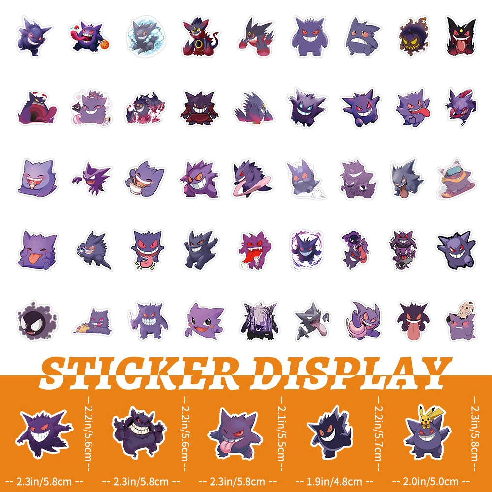 10/30/50 buah stiker kartun lucu Pokemon Gengar mainan stiker grafiti papan seluncur Laptop telepon DIY dekorasi stiker grafiti