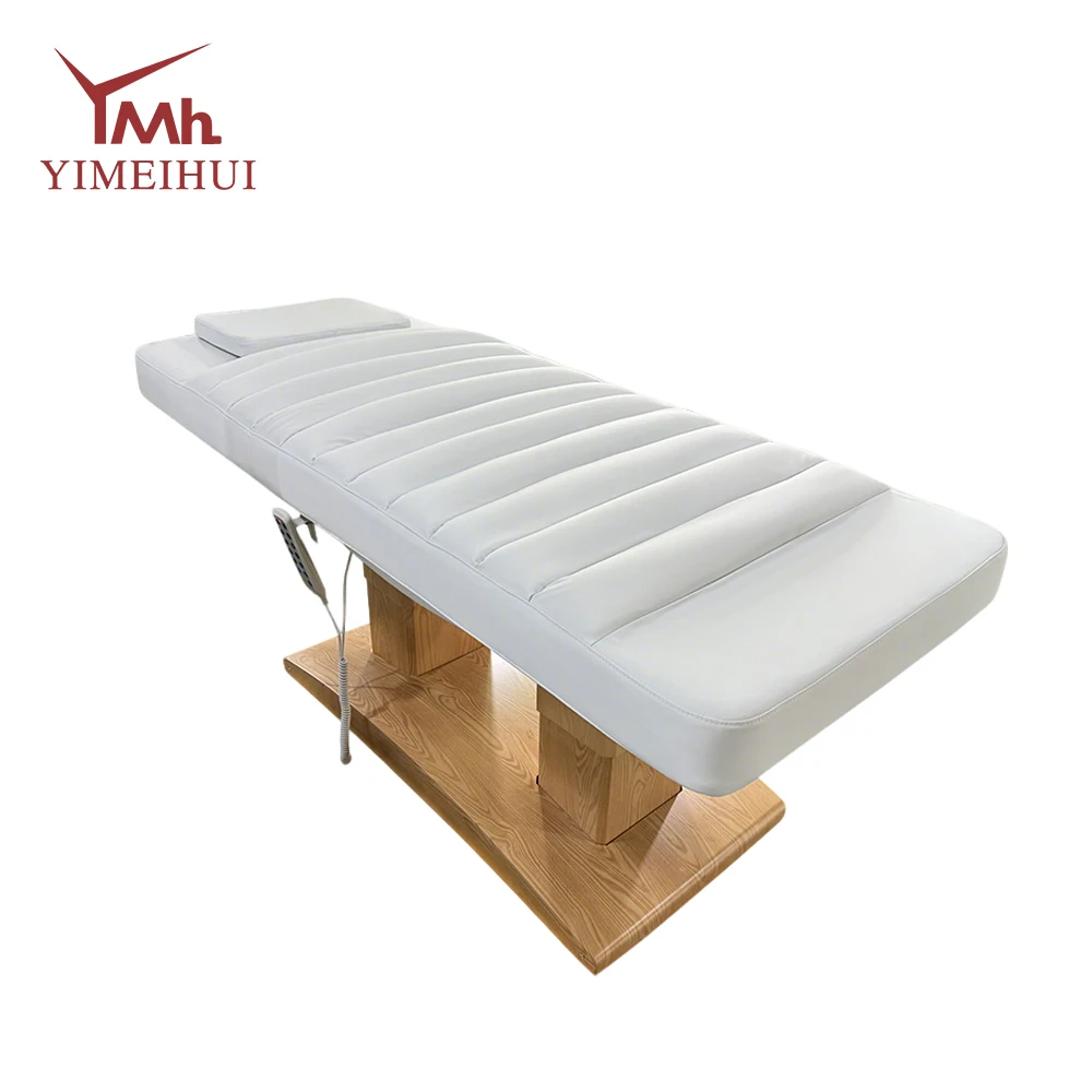 White Wooden Base Soft Material Electric Full Body Facial Tatto Treatment Beauty Salon Spa Massage Table Beds